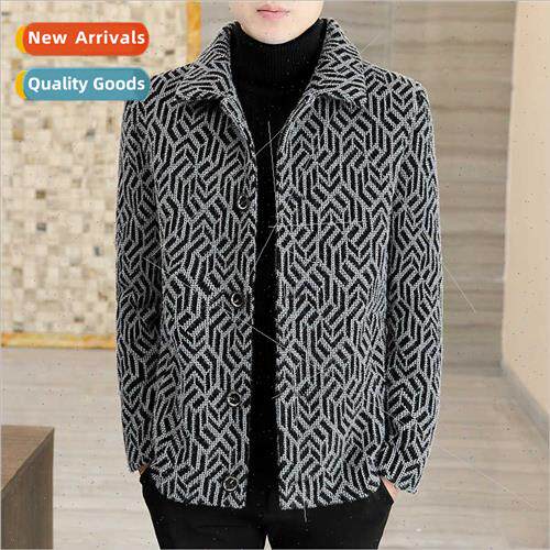 Golden sable velvet lapel high- tweed jacket men thickened w