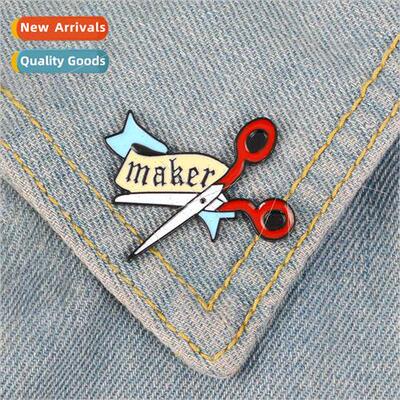 Brooch maker scissors tailor oil drop alloy brooch creative