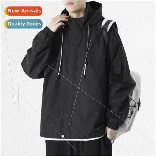 Black hooded rushing jacket men spring fall mountain system