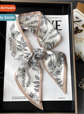 2022 Spring Autumn new Korean  printed long silk scarf femal