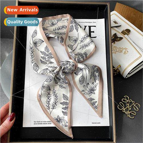 2022 Spring Autumn new Korean  printed long silk scarf femal
