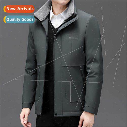 Men standing lapel cotton coat dad winter jacket fashion thi