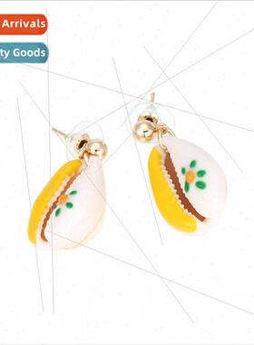 mple wind fresh colorful painting oil shell pendant earrings