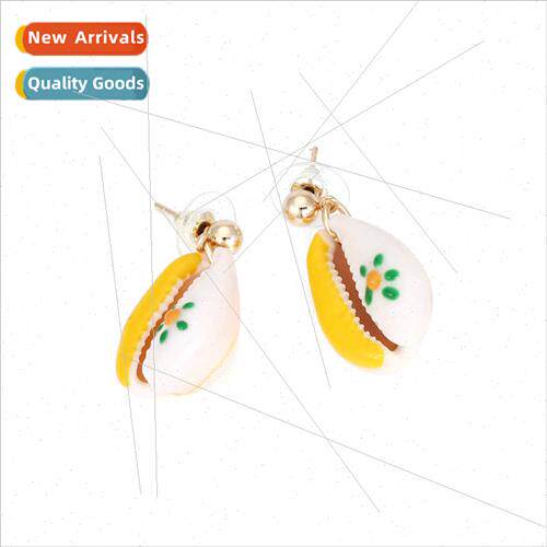 mple wind fresh colorful painting oil shell pendant earrings