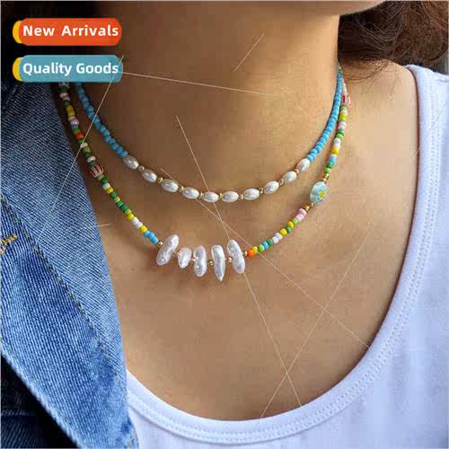 Europe bohemian retro double layer colorful rice beads neckl