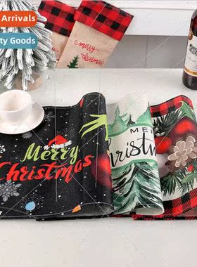 Christmas Faux Hemp Placemats 2023 Green Christmas Tree Prin