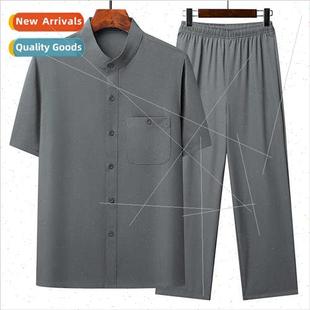 summer aged short linen cotton Tang elderly middle 2023