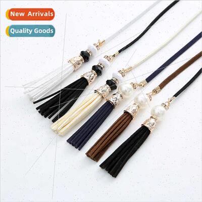 Microfiber Korean velvet soft leather tassel pearl belt Euro