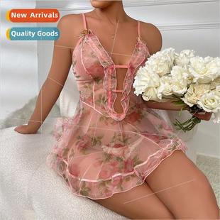 Funny underwear lace print suspender dress pajamas