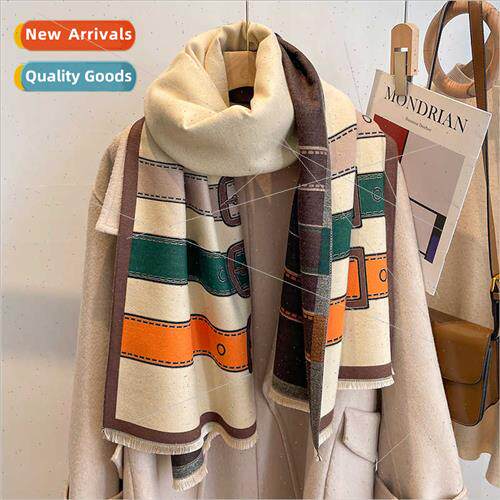 2023 new leather buckle imation cashmere scarf female winter