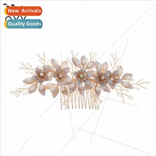 Sweet retro Mori hair comb handmade beaded metal flowers lea