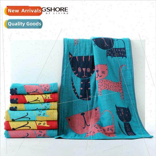 Cotton Gauze Towel Four-layer Satin 70*34 Colorful Cat Fun G