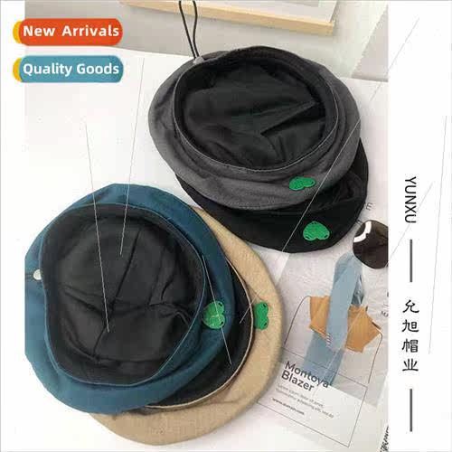 Korea tide green love heart cotton linen beret children ins