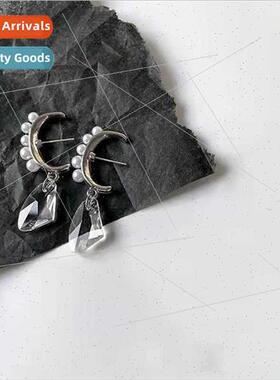 Transparent crystal pearl pendant earrings female Korea simp