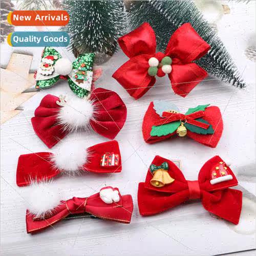 Korean handmade red bow hairpin material Christmas princess