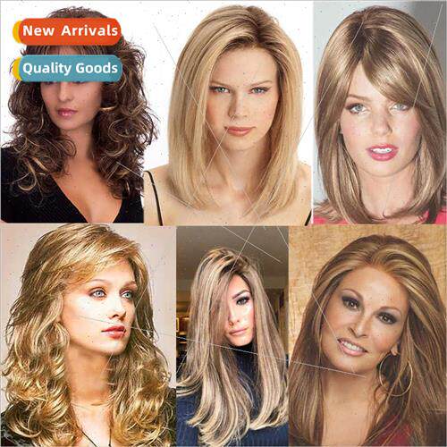 Europe wig women new gradient brown blonde parted bangs high