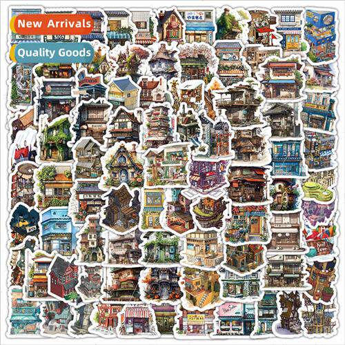 100 cartoon house stickers cartoon features set  landscaping