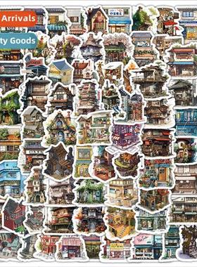 100 cartoon house stickers cartoon features set  landscaping