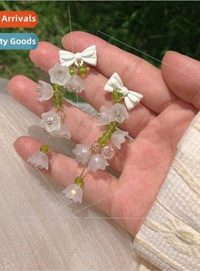 Green flowers tassel earrings gentle spring bow sweet outing
