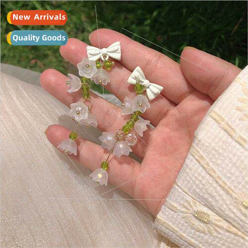 Green flowers tassel earrings gentle spring bow sweet outing
