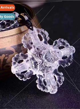 Natural Whe Crystal Cross Vajra Pestle Pendant Openwork Carv