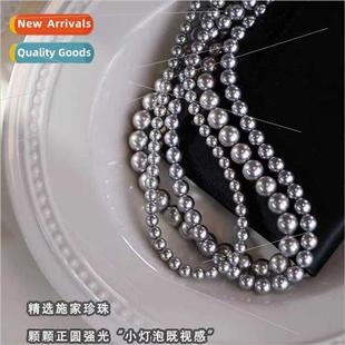 Shi a lver Gray Real Multi Hemp Pearls Necklace Women French