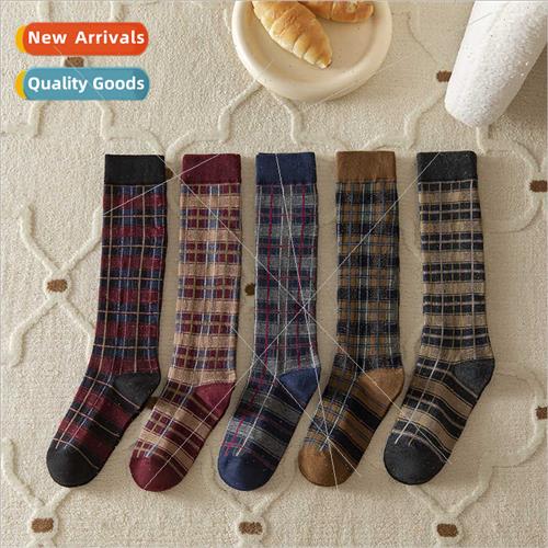 Socks women plaid calf socks jk cotton long socks fall winte