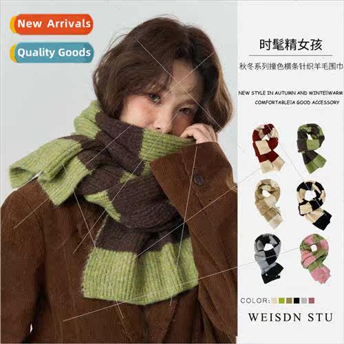 New green colorblocking wool scarf retro winter men women in