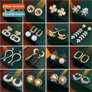 geometric metal pearl lver delicate zirconia earrings pin