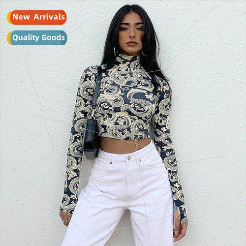 2021 Fashion nd Womens Stylish Dragon Printed Crop Tops Lon
