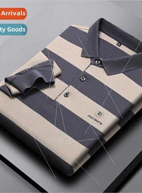 2023 long-sleeved T-shirt men cotton lapel striped tops spri