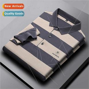 cotton spri sleeved tops striped lapel men shirt long 2023