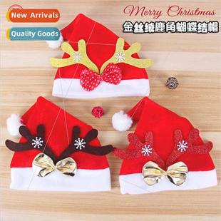 Hat Velvet Adult Golden Antler Children Christmas