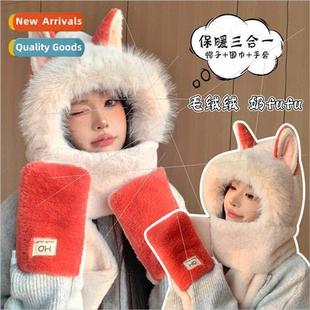 all one cycling hat scarf plush ears warm Cute gloves fox