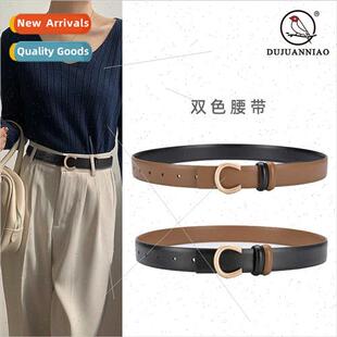 Women belts Double-sided available inside wear buckle simple