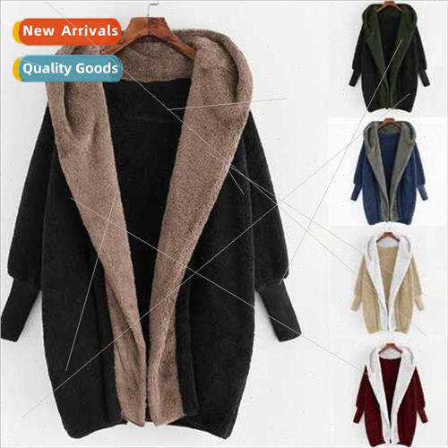 2022 Plush New Women Colorblocking Double ded Velvet Hooded