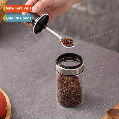 Home wh spoon glass spice jar transparent wh lid salt shaker