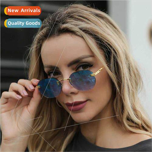 New retro color film rimless sunglasses men women small fram