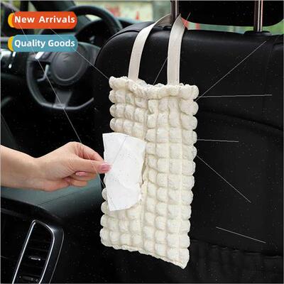 Car Tissue Box Puffy Grid Car Seat Hanging Tissue Box Car In