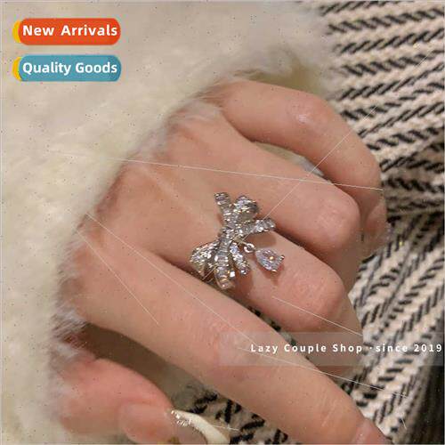Teenage Bow Teardrop Zirconia Super Shiny Ring Female ins ch
