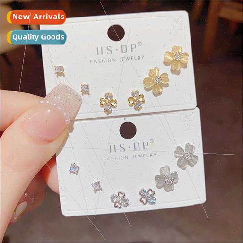 s925 silver needle fashion small cat eye stone four leaves z