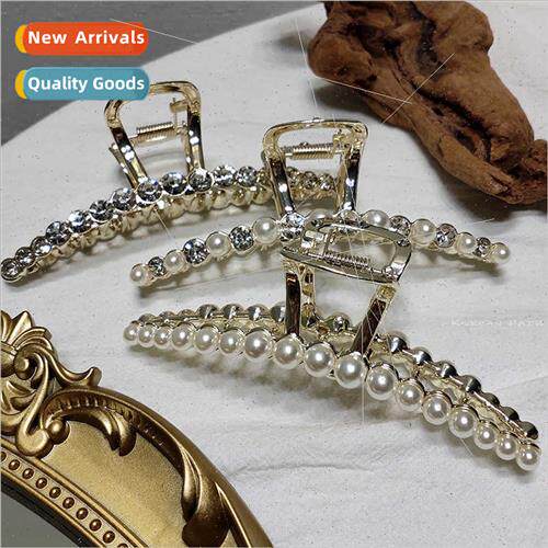 Grab clip Korean metal large one word pearl diamond plate ha