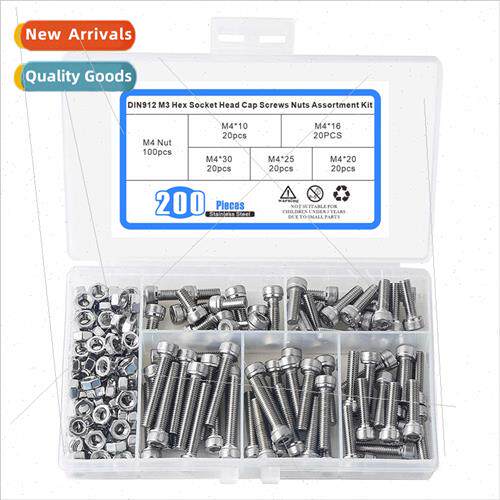 200pcs M4 boxed screws nuts 304 cylindrical head screws scre
