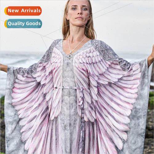 New Chiffon Print Beach Cover up Robe Plage Boho Dress Kafta