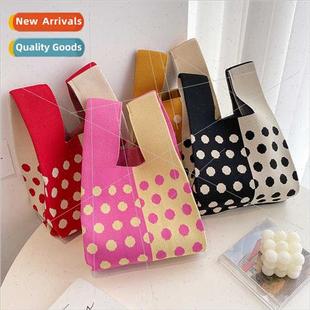 Hepburn Polka Dot Stripe Knted Small Bag Clash Color Woven B