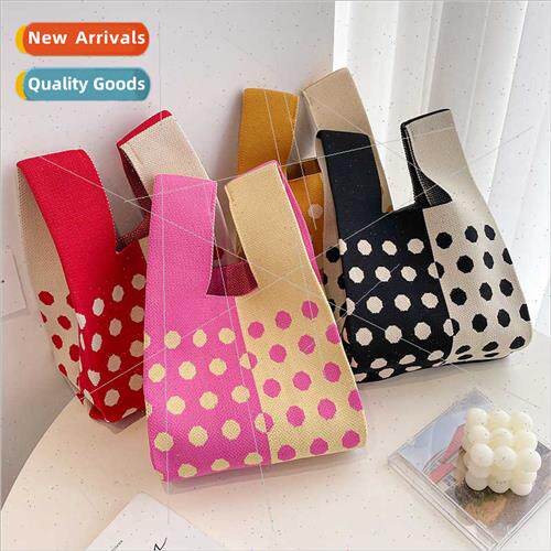 Hepburn Polka Dot Stripe Knted Small Bag Clash Color Woven B