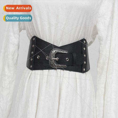 Vintage carved buckle elastic wide belt women dress waist de