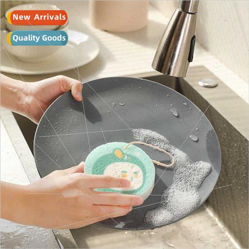 Cartoon compressed dishwashing sponge wipe natural wood pulp