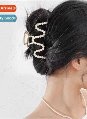 Metal Grab Clip Large Hair Clip Glazed Beads Women Back Head
