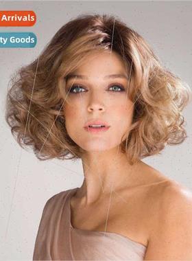 Europe fashion ladies side parted short curly hair fluffy mi